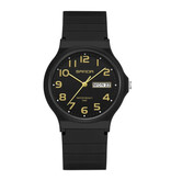 SANDA 9072 Silikonuhr – Quarz-Armbanduhr, TPU-Armband, 5 ATM wasserdicht – Schwarz-Gold