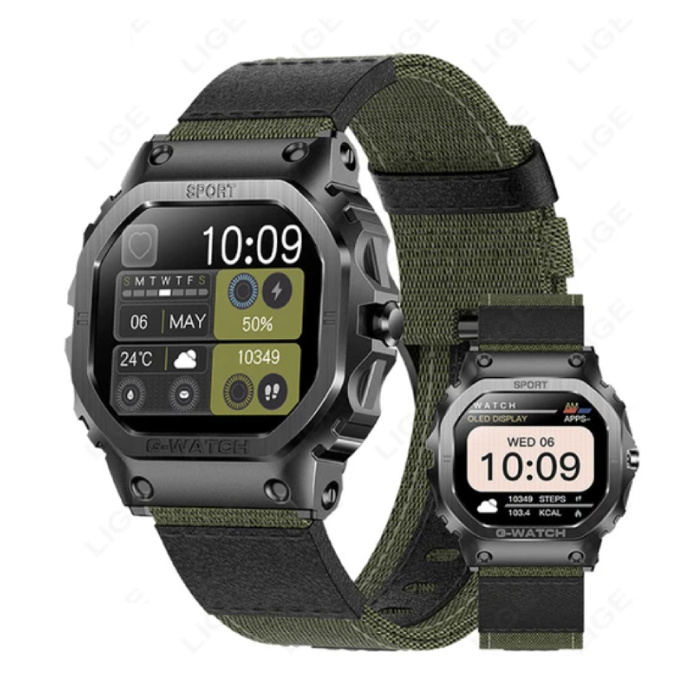Smartwatch z monitorem pracy serca i miernikiem tlenu – Zegarek z monitorem stanu zdrowia – Pasek z siateczki – Czarny - Copy