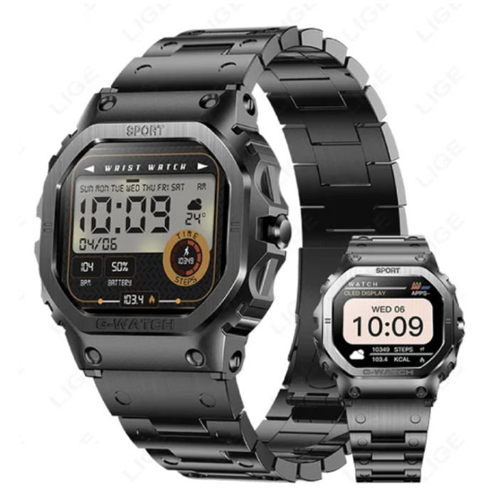 Monitor stanu zegarka Smartwatch - Zegarek monitorujący stan zdrowia sportowego - Pasek stalowy - Czarny