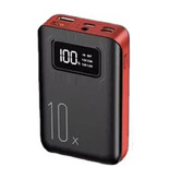 OLOEY Mini Powerbank 10.000mAh - Dual 2x USB Poort - LED Display Externe Noodaccu Batterij Oplader - Zwart-Rood