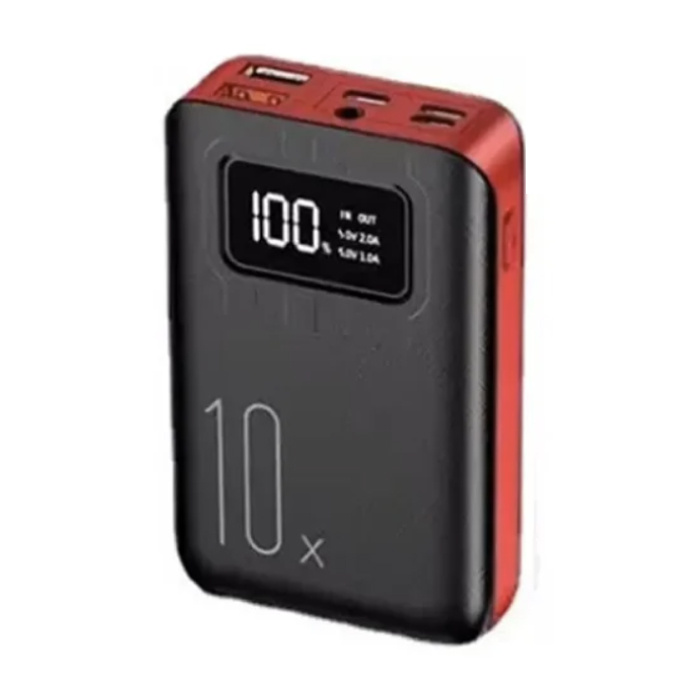 Mini Powerbank 10 000 mAh - Podwójny 2x Port USB - Wyświetlacz LED Zewnętrzna ładowarka awaryjna - Czarno-Czerwony