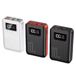 OLOEY Mini Powerbank 10.000mAh - Dual 2x USB Poort - LED Display Externe Noodaccu Batterij Oplader - Zwart-Rood