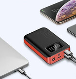 OLOEY Mini Powerbank 10.000mAh - Dual 2x USB Poort - LED Display Externe Noodaccu Batterij Oplader - Zwart-Rood