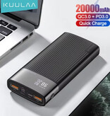Kuulaa Powerbank 20.000 mAh – QC/PD 3.0 mit 3 Ladeanschlüssen – Notfall-Akkuladegerät – Schwarz