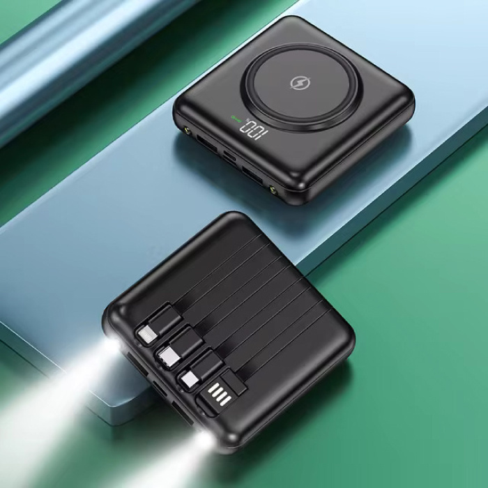 Mini banque d'alimentation Qi 20 000 mAh avec 2 ports de charge et 4 câbles - Chargeur de batterie externe - Vert