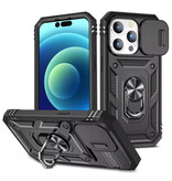 WENBIN Armor Case para iPhone SE (2022) - con soporte y deslizador para cámara - Cubierta con agarre magnético - Negro