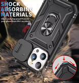 WENBIN Custodia Armor per iPhone 13 - con cavalletto e scorrimento per fotocamera - Cover con impugnatura magnetica - Nera