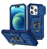 WENBIN Custodia Armor per iPhone 15 Plus - con cavalletto e scorrimento per fotocamera - Cover con impugnatura magnetica - blu