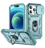 WENBIN Custodia Armor per iPhone 12 Pro - con cavalletto e scorrimento per fotocamera - Cover con impugnatura magnetica - Verde