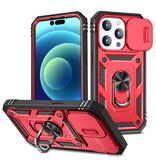 WENBIN Armor Case for iPhone SE (2022) - with Kickstand and Camera Slide - Magnet Grip Cover - Red