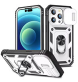 WENBIN Custodia Armor per iPhone 13 - con cavalletto e scorrimento per fotocamera - Cover con impugnatura magnetica - bianca