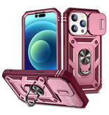 WENBIN Custodia Armor per iPhone SE (2022) - con cavalletto e scorrimento per fotocamera - Cover con impugnatura magnetica - rosa