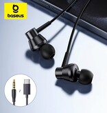 Baseus HZ11 Earbuds with Microphone and Controls - USB-C Earphones Volume Control Wired Earphones - Black