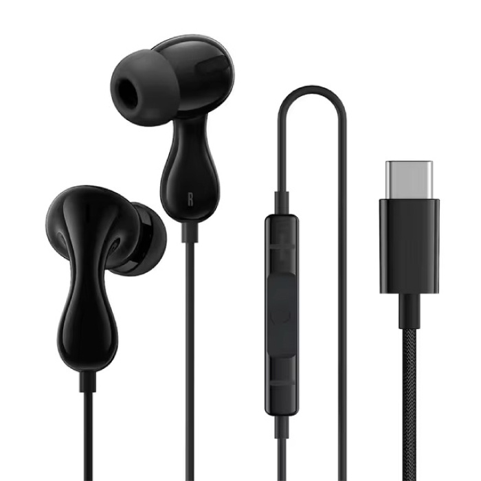 Écouteurs HZ20 avec micro et commandes - Écouteurs USB-C Contrôle du volume Écouteurs filaires - Noir