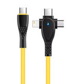 Elough Cable de Carga USB-C 3 en 1 - iPhone Lightning / USB-C / Micro-USB - Cable de Datos Cargador de 1,5 Metros - Amarillo