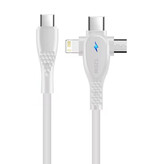 Elough Cable de Carga USB-C 3 en 1 - iPhone Lightning / USB-C / Micro-USB - Cable de Datos Cargador de 1,5 Metros - Blanco