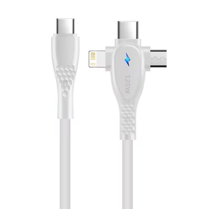 3-in-1-USB-C-Ladekabel – iPhone Lightning / USB-C / Micro-USB – 1,5 Meter langes Ladegerät-Datenkabel – Weiß