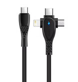 Elough Cable de Carga USB-C 3 en 1 - iPhone Lightning / USB-C / Micro-USB - Cable de Datos Cargador de 1,5 Metros - Negro