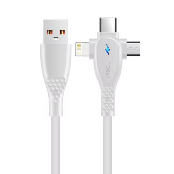 3-in-1-USB-Ladekabel – iPhone Lightning / USB-C / Micro-USB – 1,5 Meter langes Ladegerät-Datenkabel – Weiß