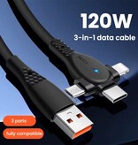 Elough 3-in-1-USB-Ladekabel – iPhone Lightning / USB-C / Micro-USB – 1,5 Meter langes Ladegerät-Datenkabel – Schwarz