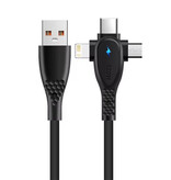 Elough Câble de chargement USB 3 en 1 - iPhone Lightning / USB-C / Micro-USB - Câble de données de chargeur de 1,5 mètre - Noir