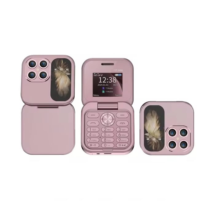 Mini telefono pieghevole I17 - Schermo HD da 1,77 pollici - Doppia SIM - Batteria da 1000 mAh - Rosa