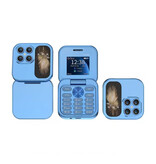 SERVO Mini téléphone pliable I17 - Écran HD 1,77 pouces - Double SIM - Batterie 1000mAh - Bleu