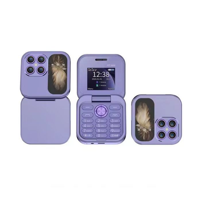 Mini téléphone pliable I17 - Écran HD 1,77 pouces - Double SIM - Batterie 1000mAh - Violet