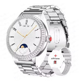 ChiBear Diamond Smartwatch - Monitor de salud Reloj deportivo con seguimiento iOS Android - Correa de metal - Plata