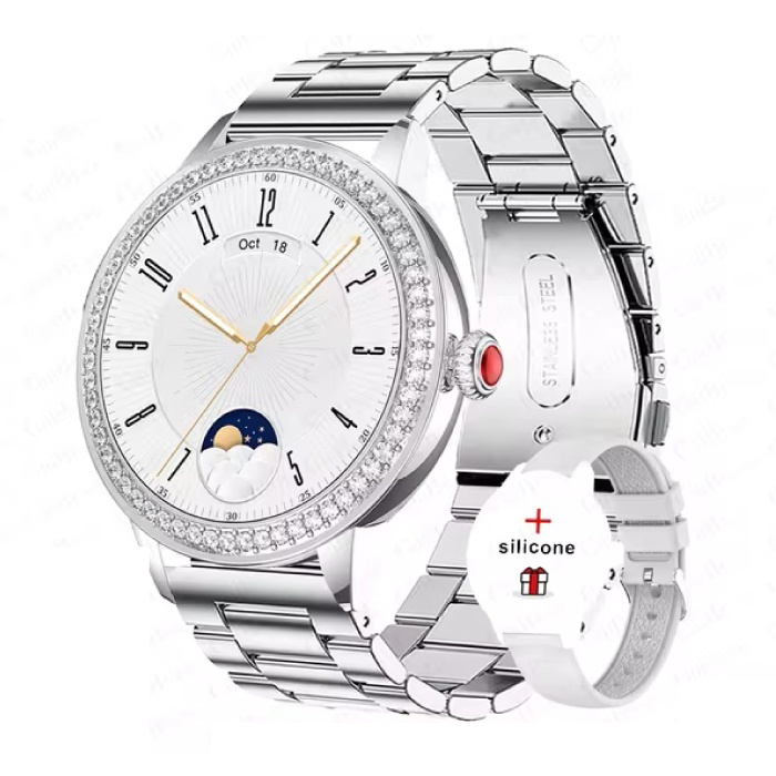Diamond Smartwatch - Monitor de salud Reloj deportivo con seguimiento iOS Android - Correa de metal - Plata