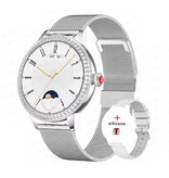 ChiBear Diamond Smartwatch - Monitor de salud Reloj deportivo con seguimiento iOS Android - Correa de malla - Plata