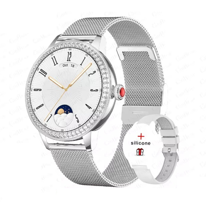 Diamond Smartwatch - Monitor de salud Reloj deportivo con seguimiento iOS Android - Correa de malla - Plata