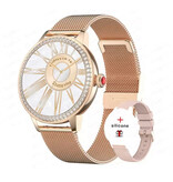 ChiBear Smartwatch Diamond - Orologio sportivo con monitoraggio della salute iOS Android - Cinturino in rete - Oro rosa