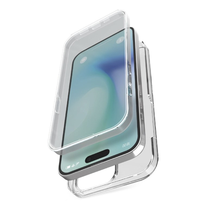 Funda de cuerpo completo para iPhone 15 - Cubierta de silicona frontal y trasera transparente de 360°
