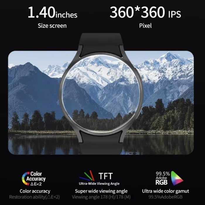 Senbossi Reloj inteligente Galaxy Watch 6 - Correa de malla - Pantalla de 1,40" - Reloj deportivo con seguimiento deportivo de oxígeno y frecuencia cardíaca - Negro