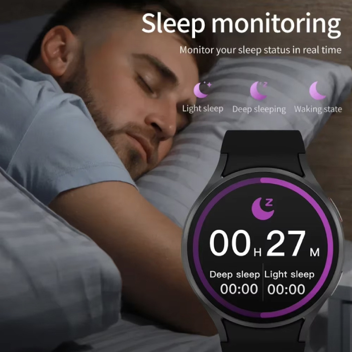 Senbossi Reloj inteligente Galaxy Watch 6 - Correa de malla - Pantalla de 1,40" - Reloj deportivo con seguimiento deportivo de oxígeno y frecuencia cardíaca - Negro