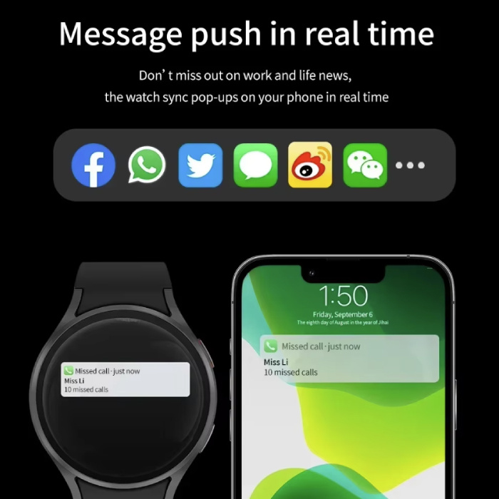 Senbossi Reloj inteligente Galaxy Watch 6 - Correa de malla - Pantalla de 1,40" - Reloj deportivo con seguimiento deportivo de oxígeno y frecuencia cardíaca - Negro