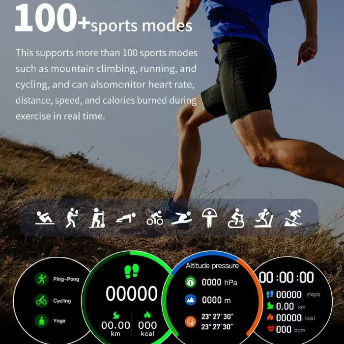 Senbossi Reloj inteligente Galaxy Watch 6 - Correa de malla - Pantalla de 1,40" - Reloj deportivo con seguimiento deportivo de oxígeno y frecuencia cardíaca - Negro