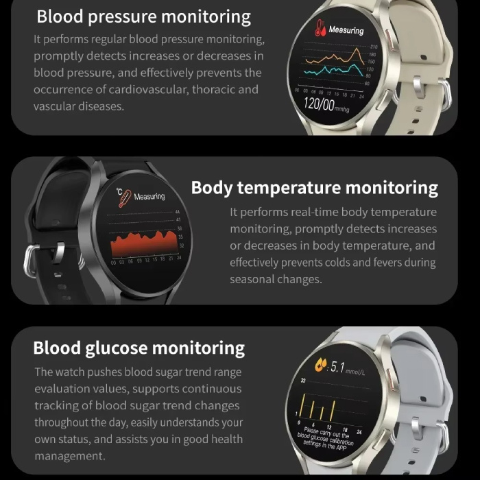 Senbossi Reloj inteligente Galaxy Watch 6 - Correa de malla - Pantalla de 1,40" - Reloj deportivo con seguimiento deportivo de oxígeno y frecuencia cardíaca - Negro