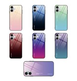 Stuff Certified® iPhone 14 Pro Hülle mit Farbverlauf – TPU und 9H-Glas – stoßfeste, glänzende Hülle – Gelb-Rosa