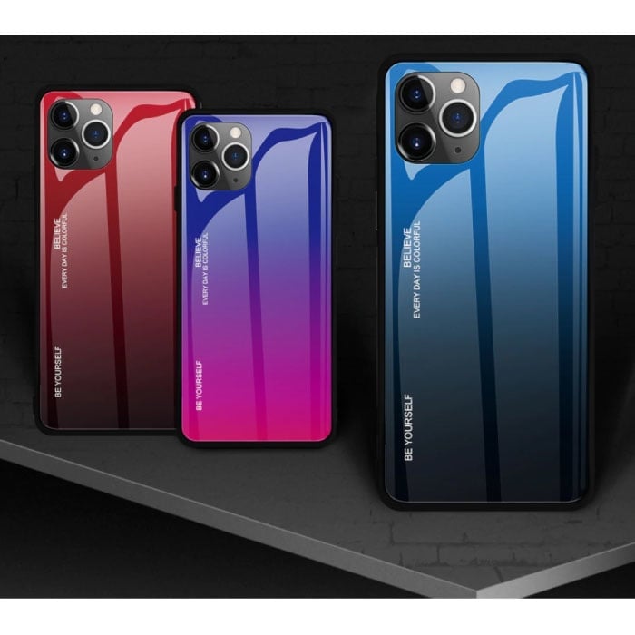 Stuff Certified® iPhone 15 Pro Hoesje Gradient - TPU en 9H Glas - Shockproof Glossy Case Cover - Paars-Blauw