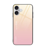 Stuff Certified® iPhone 15 Plus Case Gradient - TPU and 9H Glass - Shockproof Glossy Case Cover - Yellow-Pink