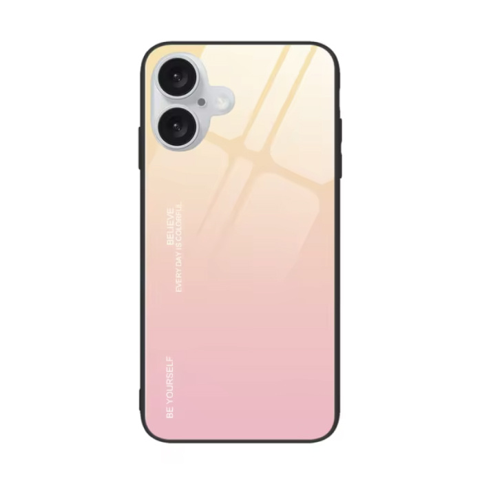 Gradient etui do iPhone'a 15 Plus - TPU i szkło 9H - Odporne na wstrząsy błyszczące etui - żółto-różowy