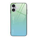 Stuff Certified® iPhone 15 Plus Case Gradient - TPU and 9H Glass - Shockproof Glossy Case Cover - Green-Blue