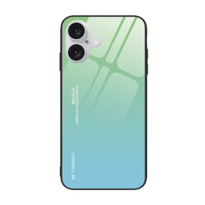 Gradient etui do iPhone'a 15 Plus - TPU i szkło 9H - Odporne na wstrząsy błyszczące etui - Zielono-niebieskie