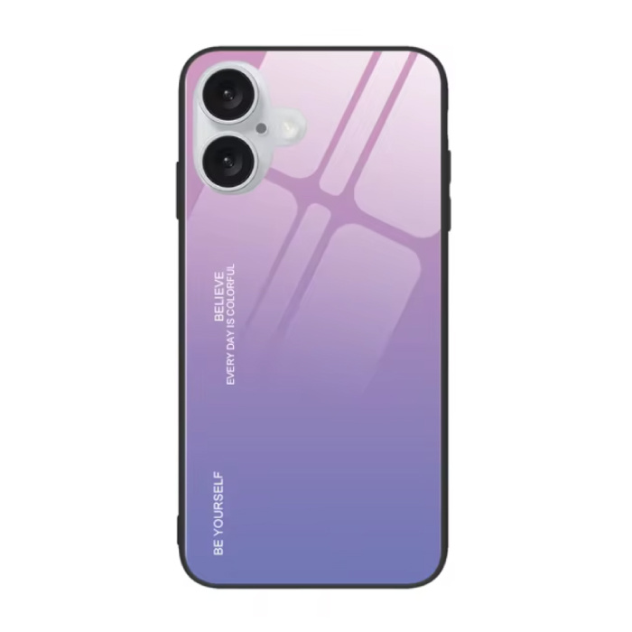 Gradient etui do iPhone'a 15 Plus - TPU i szkło 9H - Odporne na wstrząsy błyszczące etui - Różowo-fioletowe