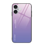 Stuff Certified® iPhone 14 Plus Case Gradient - TPU and 9H Glass - Shockproof Glossy Case Cover - Pink-Purple
