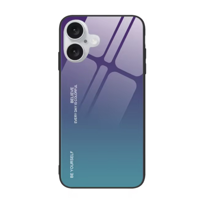 Gradient etui do iPhone'a 15 Plus - TPU i szkło 9H - Odporne na wstrząsy błyszczące etui - Fioletowo-niebieskie