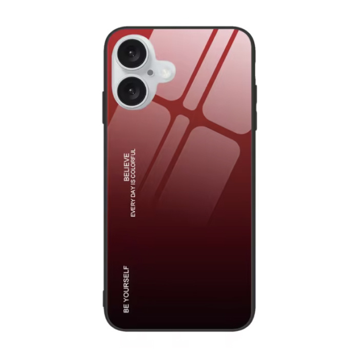 iPhone 15 Plus Case Gradient - TPU and 9H Glass - Shockproof Glossy Case Cover - Red