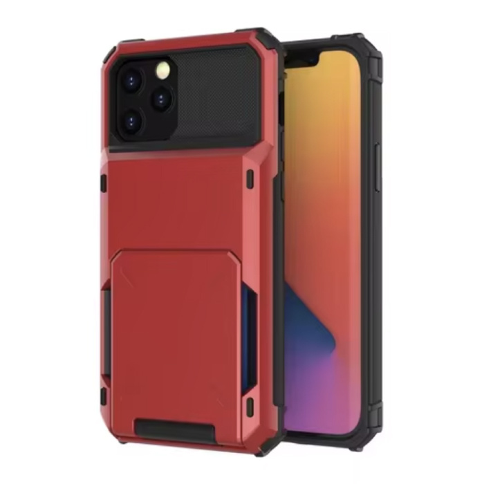 MORUDA Funda con tarjetero para iPhone 15 Pro - Funda con tapa tipo billetera con ranura para tarjeta - Rojo